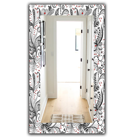 Black & Red Floral Pattern - Bohemian & Eclectic Mirror - Modern Wall Mirror