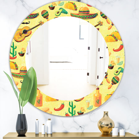 Mexican Music Pattern - Bohemian and Eclectic Mirror - Oval or Round Wall Mirror