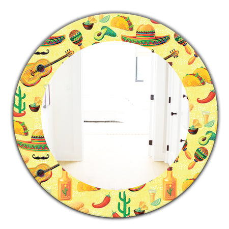 Mexican Music Pattern - Bohemian and Eclectic Mirror - Oval or Round Wall Mirror