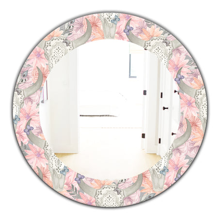 Pink Blossom 25 - Bohemian and Eclectic Mirror - Oval or Round Wall Mirror