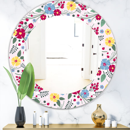 Multicolor Floral Pattern - Mid-Century Mirror - Oval or Round Wall Mirror