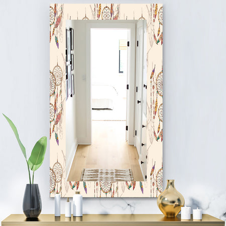 Bohemian Dream Catcher With Beads & Feathers - Bohemian & Eclectic Mirror - Modern Wall Mirror