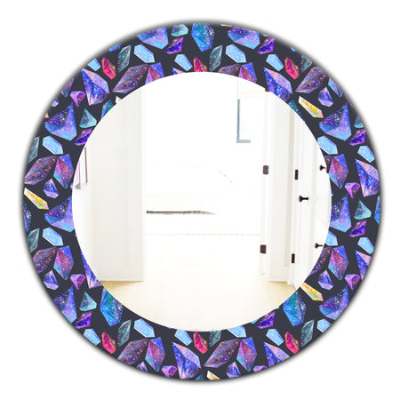Pattern With Watercolor Crystals With Star Sky - Modern Mirror - Oval or Round Wall Mirror