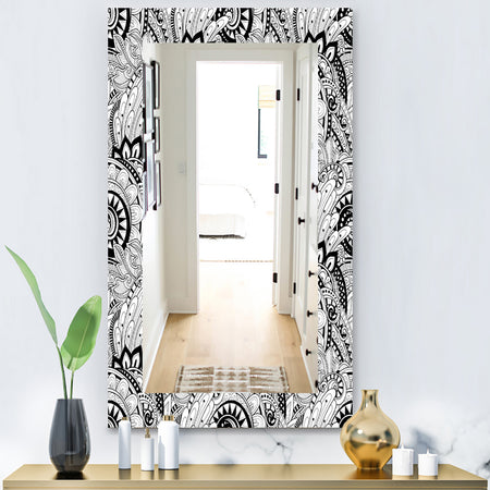 Monochrome Abstract Floral Pattern - Bohemian and Eclectic Mirror - Modern Wall Mirror