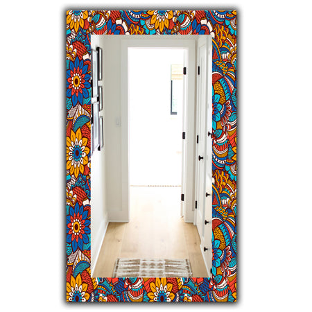 Hand Drawn Pattern With Floral Elements - Bohemian and Eclectic Mirror - Modern Wall Mirror