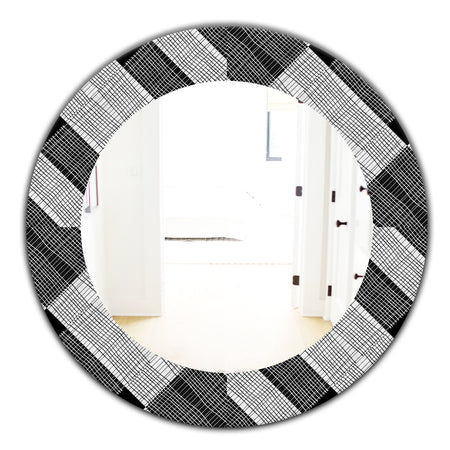 Black and White Check Stipes Pattern - Modern Mirror - Oval or Round Wall Mirror