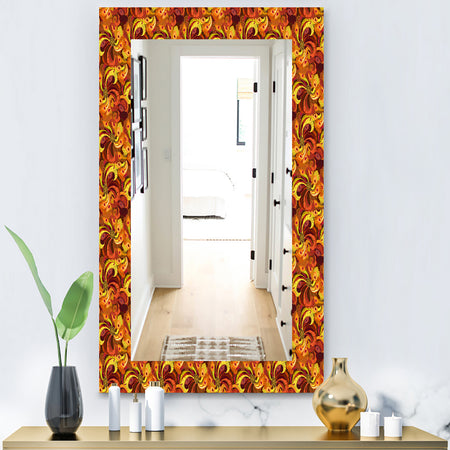 Beautiful Golden Orange & Red Peacock Feathers - Bohemian & Eclectic Mirror - Modern Wall Mirror