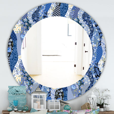 Patchwork Pattern With Roses - Traditional Mirror - Oval or Round Wall Mirror