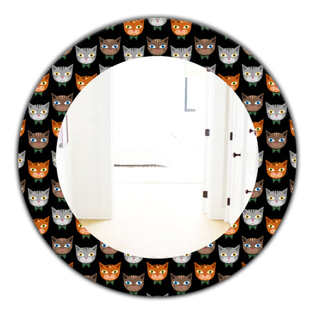 Cute Cats Pattern - Modern Mirror - Oval or Round Wall Mirror