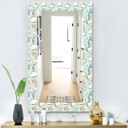 Pattern With Cute Unicorns and Clouds - Modern Mirror - Wall Mirror