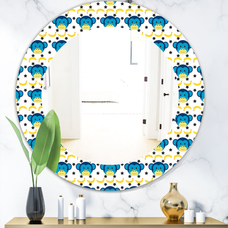 Doodle Monkey Pattern - Bohemian and Eclectic Mirror - Oval or Round Wall Mirror