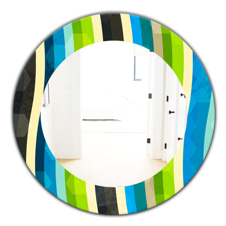 Blue, Yellow, Blue, Green and Black Colored Curves - Modern Mirror - Oval or Round Wall Mirror