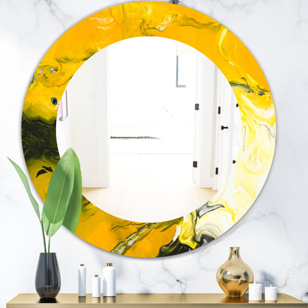 Marbled Yellow 2 - Modern Mirror - Frameless Oval or Round Wall Mirror