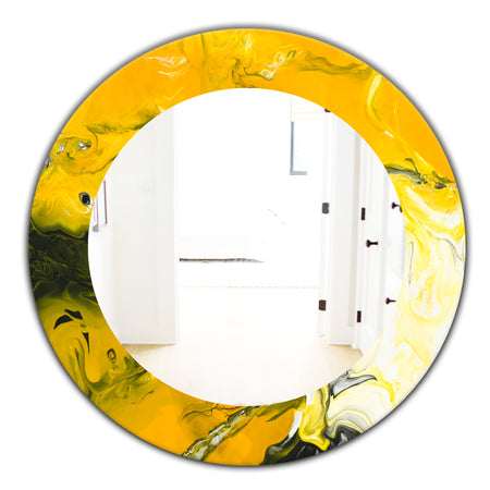 Marbled Yellow 2 - Modern Mirror - Frameless Oval or Round Wall Mirror