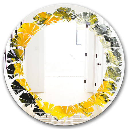 Marbled Yellow 3 - Modern Round or Oval Wall Mirror - Leaves