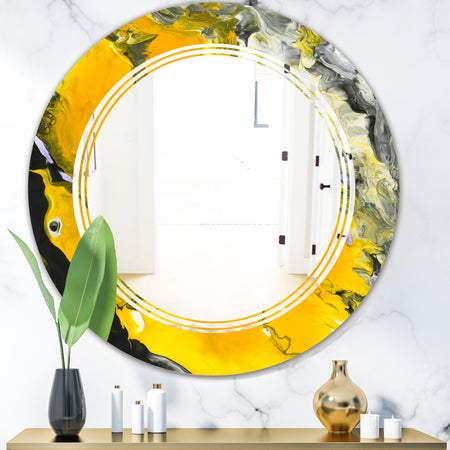 Marbled Yellow 3 - Modern Round or Oval Wall Mirror - Triple C