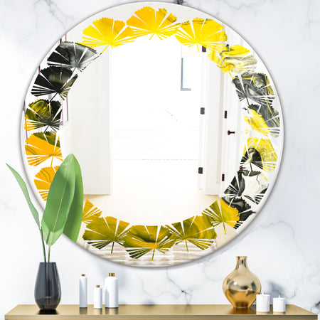 Marbled Yellow 5 - Modern Round or Oval Wall Mirror - Leaves