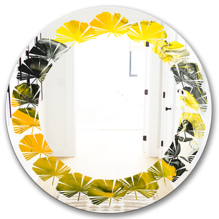 Marbled Yellow 5 - Modern Round or Oval Wall Mirror - Leaves