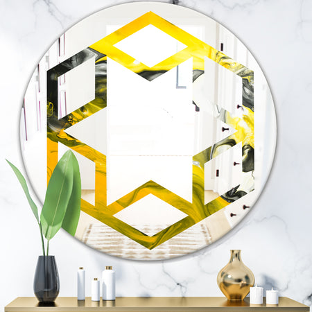 Marbled Yellow 5 - Modern Round or Oval Wall Mirror - Hexagon Star