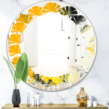 Marbled Yellow 6 - Modern Round or Oval Wall Mirror - Leaves