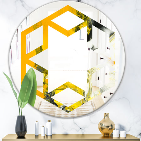 Marbled Yellow 6 - Modern Round or Oval Wall Mirror - Hexagon Star
