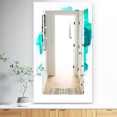 Turquoise Paint Strokes On White - Traditional Mirror - Frameless Wall Mirror