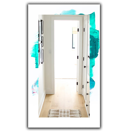 Turquoise Paint Strokes On White - Traditional Mirror - Frameless Wall Mirror