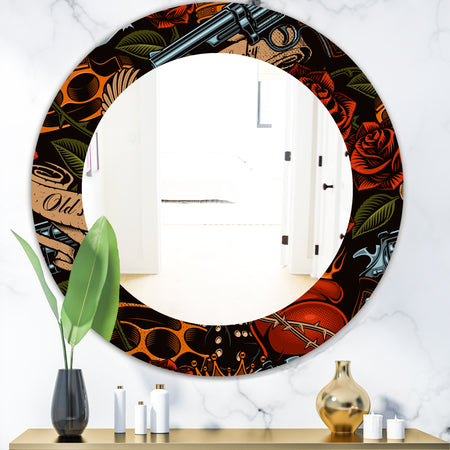 Old School Tattoo Pattern - Modern Mirror - Frameless Oval or Round Wall Mirror