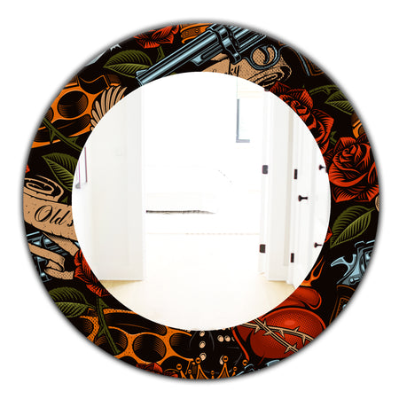 Old School Tattoo Pattern - Modern Mirror - Frameless Oval or Round Wall Mirror