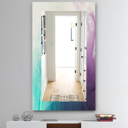 Cyan Blue and Pink Water In Ink Composition - Mid-Century Mirror - Frameless Wall Mirror