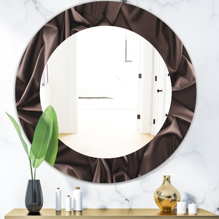 Folded Dark Silk Waves - Modern Mirror - Frameless Oval or Round Wall Mirror