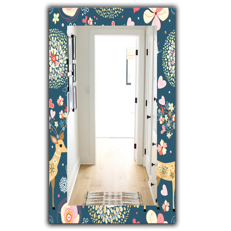 Deer With Flowers and Hearts Antlers - Traditional Mirror - Frameless Vanity Mirror