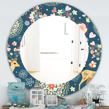 Deer With Flowers and Hearts Antlers - Traditional Mirror - Oval or Round Wall Mirror