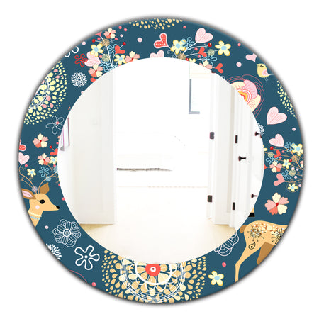 Deer With Flowers and Hearts Antlers - Traditional Mirror - Oval or Round Wall Mirror