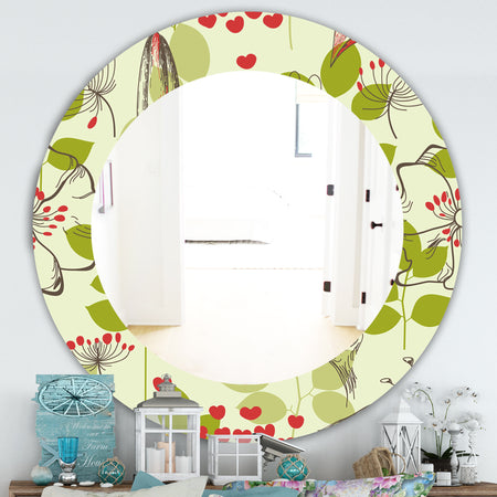 Small Bird and Lilies and Little Hearts - Traditional Mirror - Frameless Oval or Round Wall Mirror