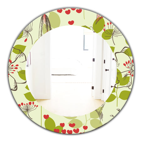 Small Bird and Lilies and Little Hearts - Traditional Mirror - Frameless Oval or Round Wall Mirror
