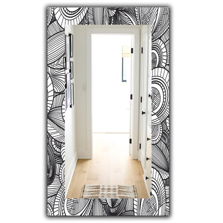Geometric Leaves In Black and White - Traditional Mirror - Vanity Mirror