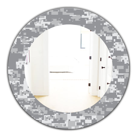 Grey Pixelation - Mid-Century Mirror - Oval or Round Wall Mirror
