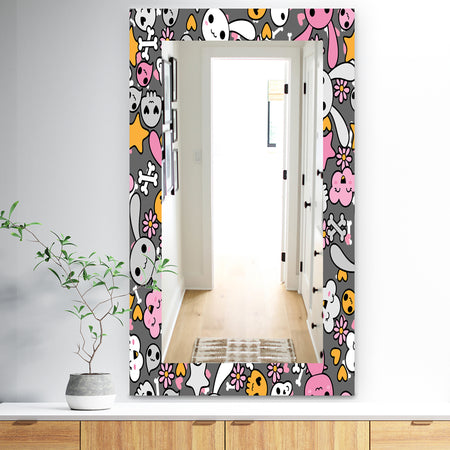 Little Rabbit KawaII With Pink Flowers - Traditional Mirror - Wall Mirror