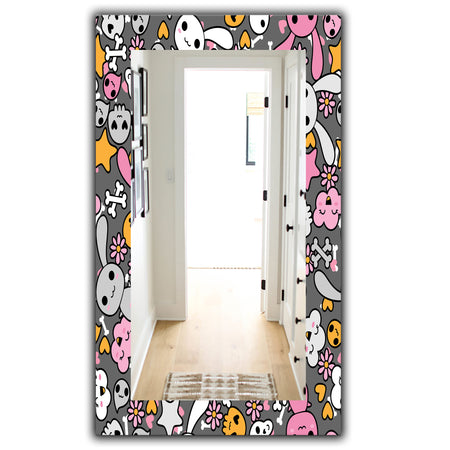 Little Rabbit KawaII With Pink Flowers - Traditional Mirror - Wall Mirror