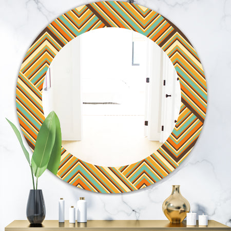 Retro Square Waves - Bohemian and Eclectic Mirror - Frameless Oval or Round Wall Mirror