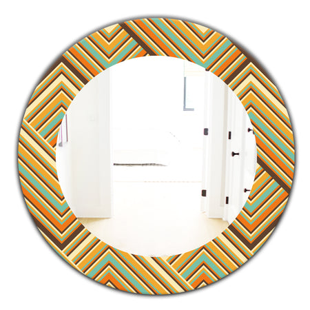 Retro Square Waves - Bohemian and Eclectic Mirror - Frameless Oval or Round Wall Mirror