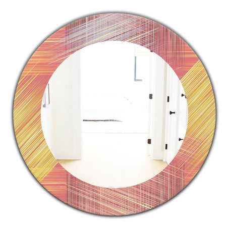 Yellow and Pink Striped Pattern - Modern Mirror - Frameless Oval or Round Wall Mirror