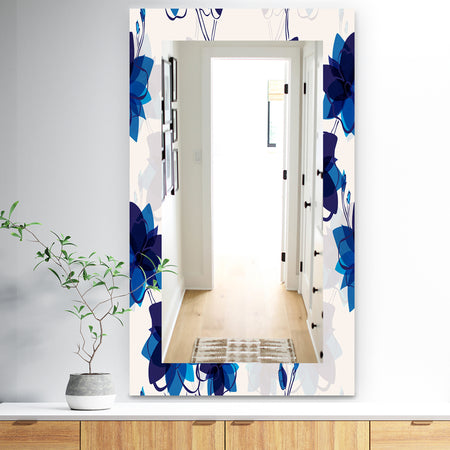 Abstract Blue Flowers - Traditional Mirror - Frameless Wall Mirror
