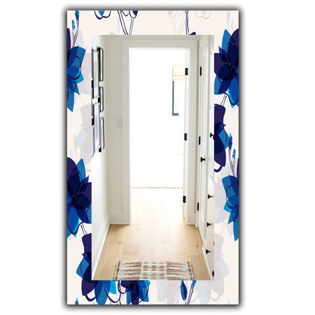 Abstract Blue Flowers - Traditional Mirror - Frameless Wall Mirror