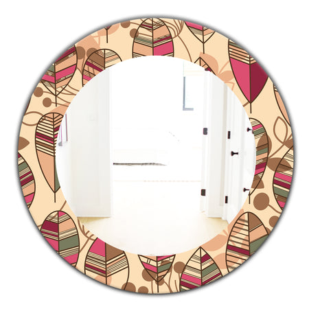 Retro Autum Flowers - Bohemian and Eclectic Mirror - Frameless Oval or Round Wall Mirror