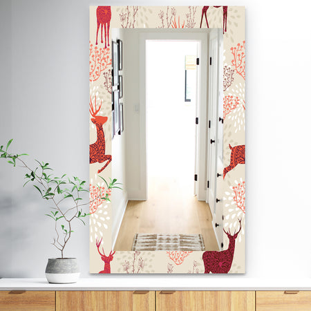 Patterned Christmas Deers - Traditional Mirror - Frameless Wall Mirror