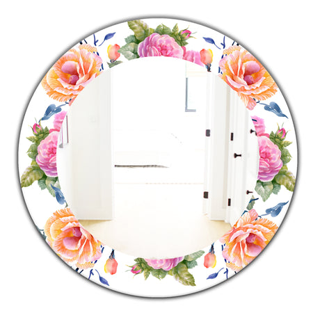 Pink Blossom 34 - Traditional Mirror - Frameless Oval or Round Wall Mirror