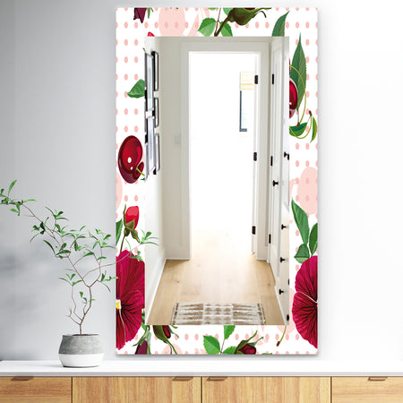 Pansies Cherries and Roses On Pink Dotted - Traditional Mirror - Frameless Wall Mirror