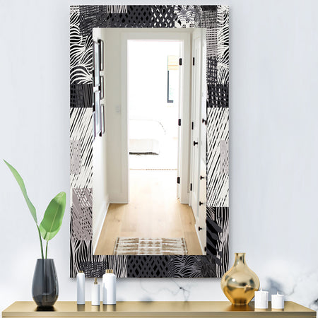 Handdrawn Vintage Lines In Shades Of Gray - Bohemian and Eclectic Mirror - Modern Wall Mirror